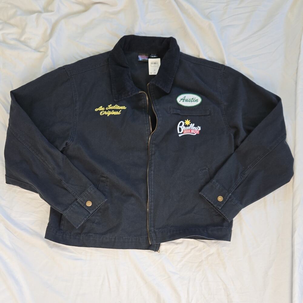 Stranger Things Workwear Jacket XL Black Embroidered Logo Button Zipper Casual